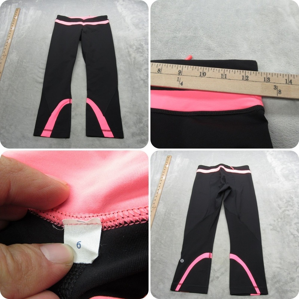 Lululemon Leggings‎ Womens 6 Black Salmon Pockets Run Inspire Crop II 25x22